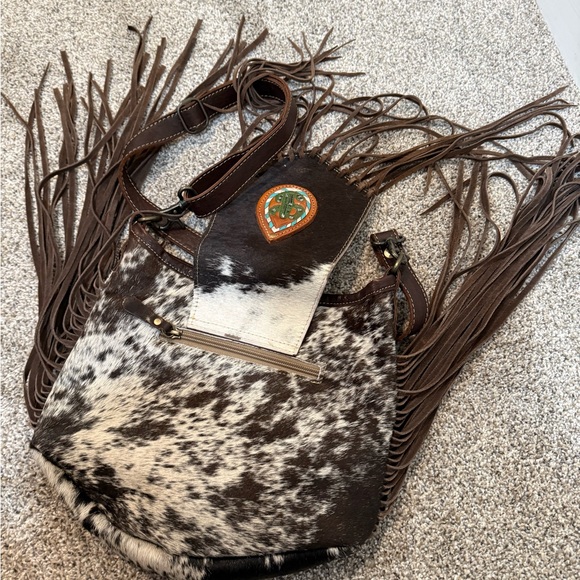 Myra Bag Handbags - Myra Bag Spotted Cowhide Fringe Shoulder Bag